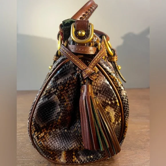 Dooney & Bourke Brown, Gold and Gray Exotic Python Satchel - Picture 5 of 13